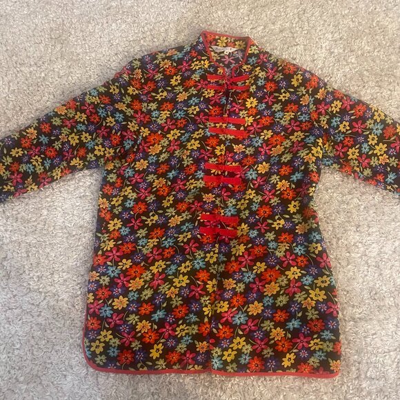Beat Rive Tops - Silk Floral Frog Closure Mandarin Collar Jacket M